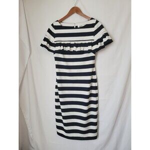 Eliza J Women's Size 8 Navy White Striped Ruffle Sleeve Sheath Dress Knee Length